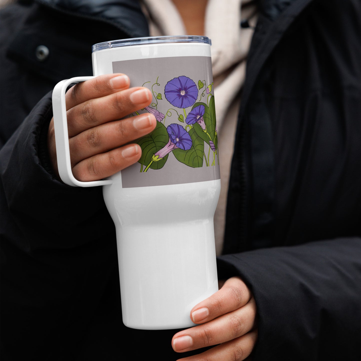 Morning Glories 25-oz Travel Mug with Handle