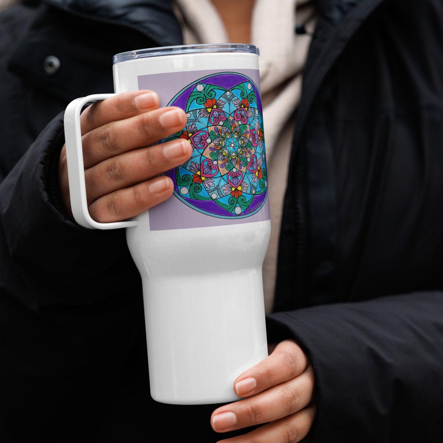 Elemental 7-Petal Mandala 25-oz Travel  Mug with Handle