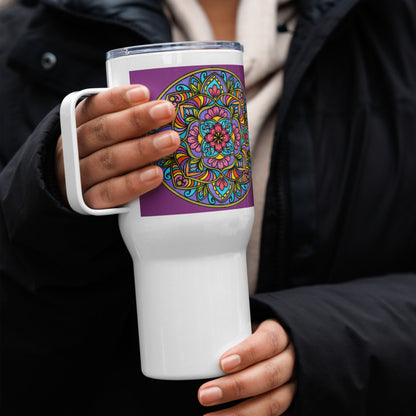 Floral Scrolls Mandala 25-oz Travel Mug with Handle