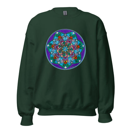 Product mockup-sweatshirt with elemental 7-petal mandala design