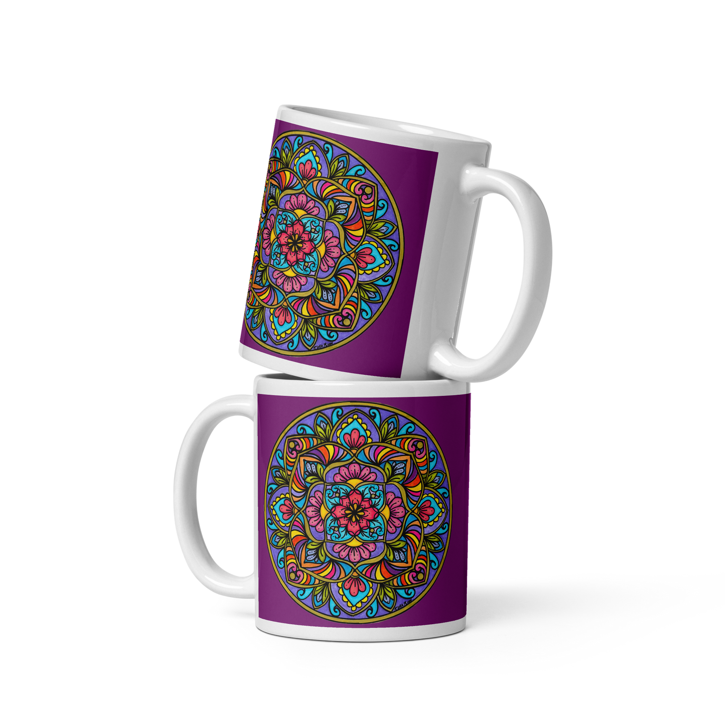 Floral Scrolls Mandala Glossy White Mug