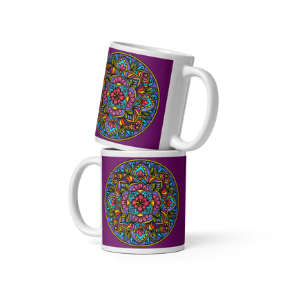 Floral Scrolls Mandala Glossy White Mug
