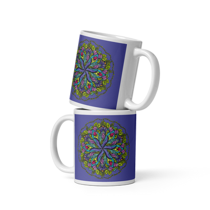 Bloom in Balance Swirling Flower Mandala Glossy White Mug