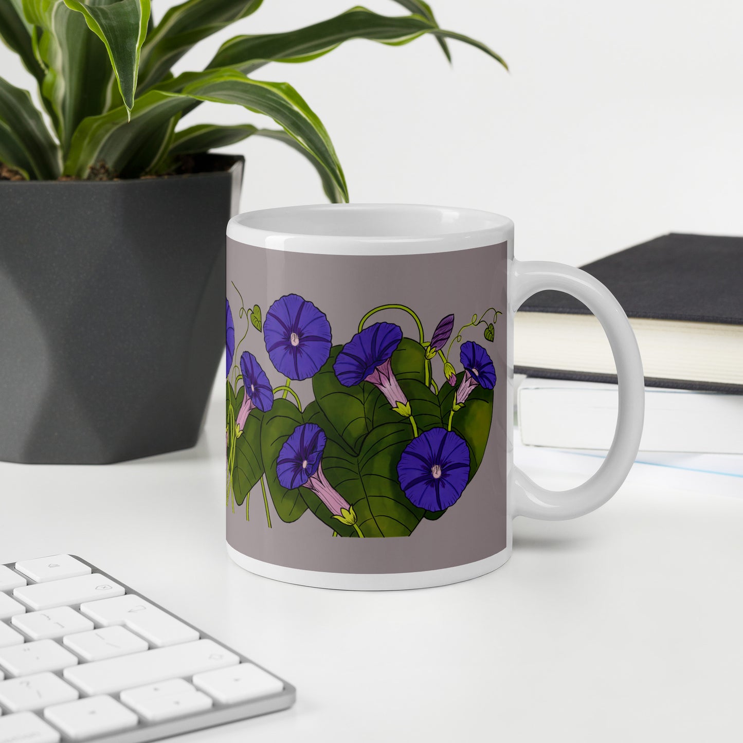 Morning Glories Glossy White Mug