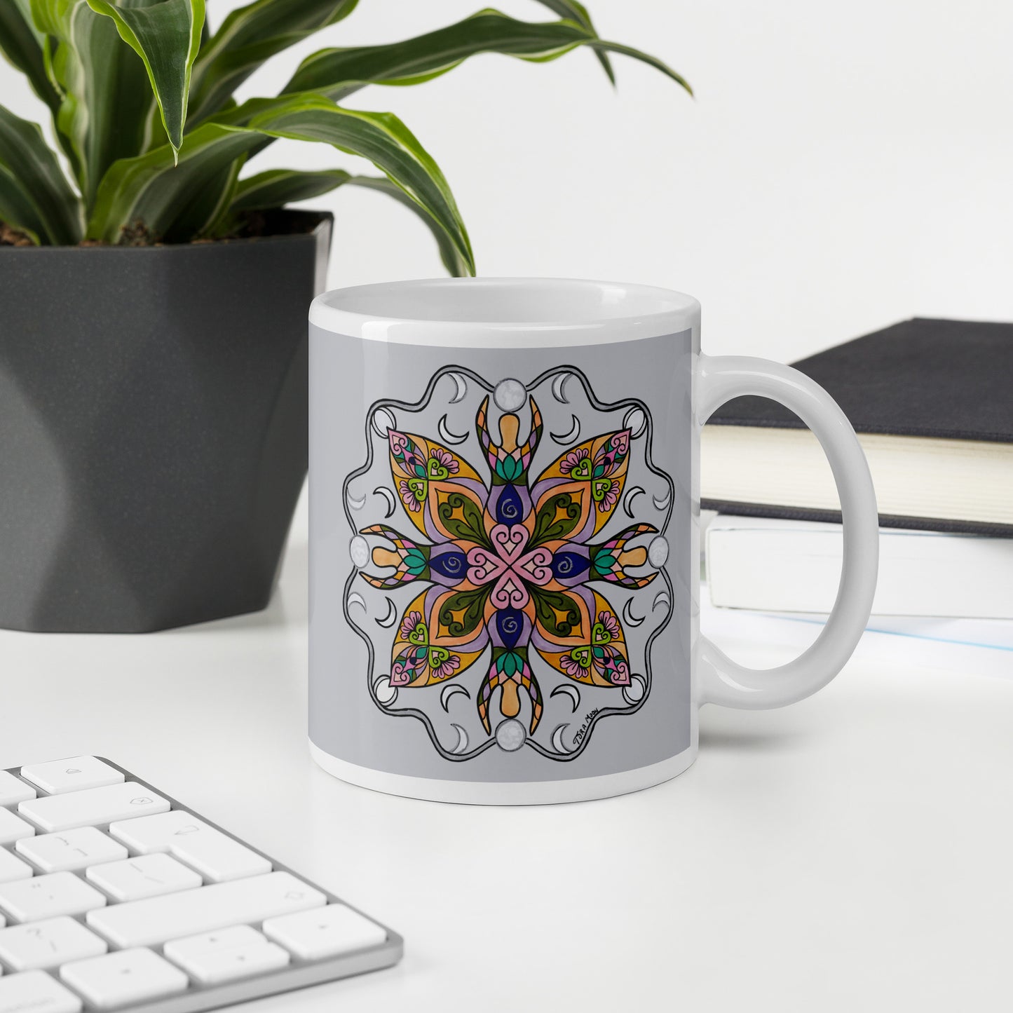 Moonlit Goddess Mandala Glossy White Mug